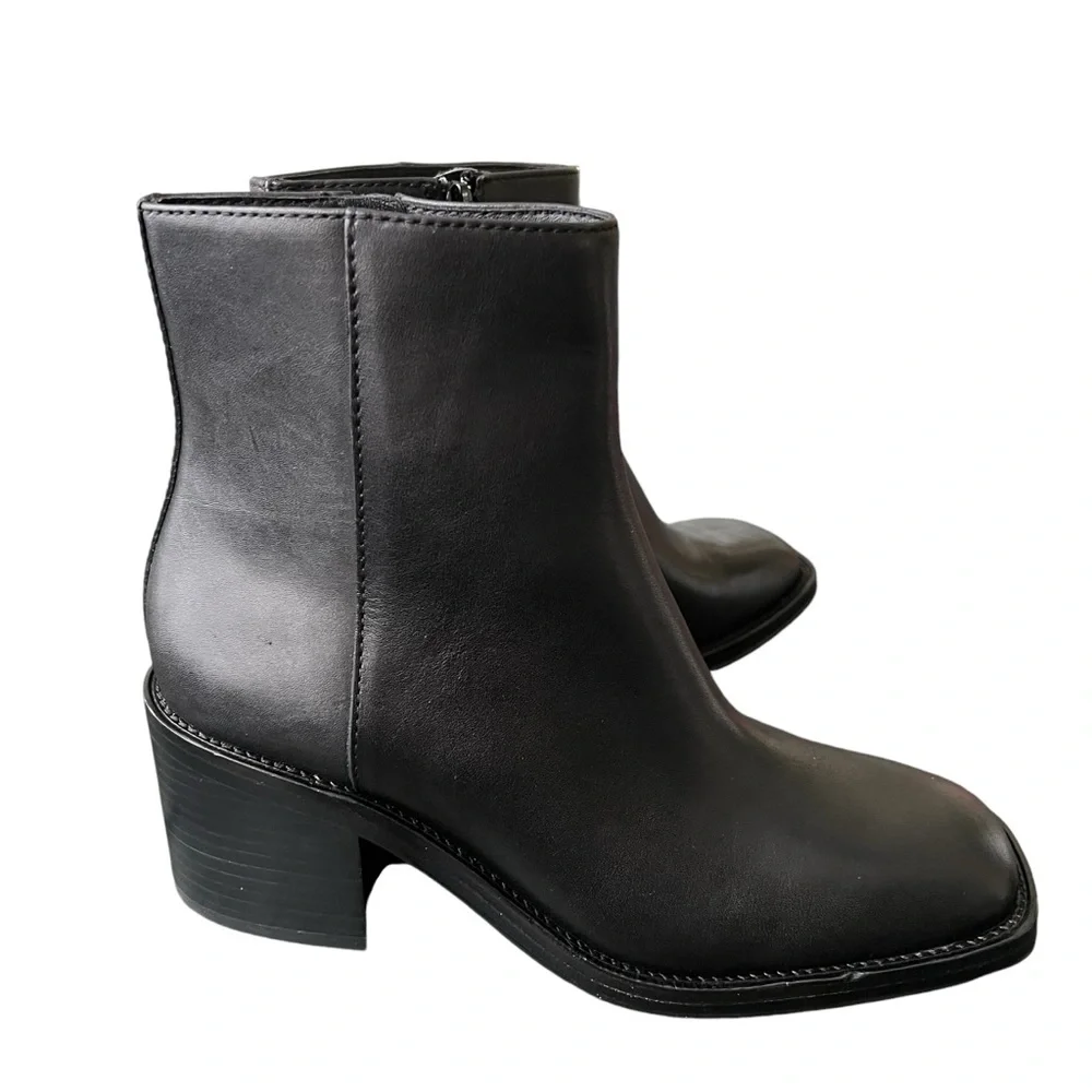Loeffler Randall Blakely Black Leather Square Toe Booties Mid Heel Women’s 8